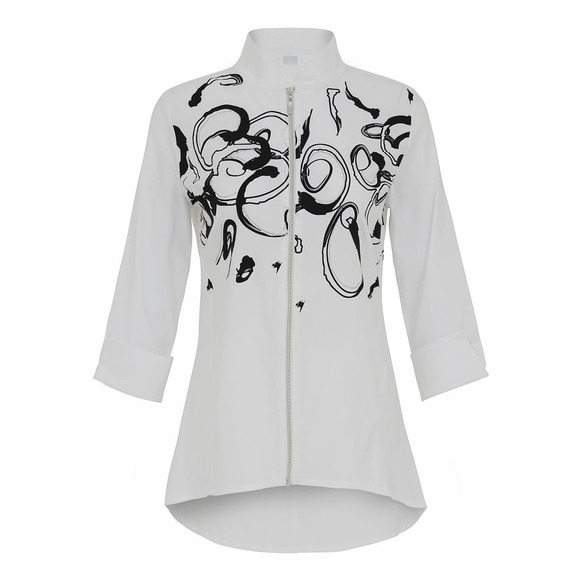 Ever Sassy Women's White Blouse Size S Zip Up 3/4 Sleeve Dressy High Low NWT